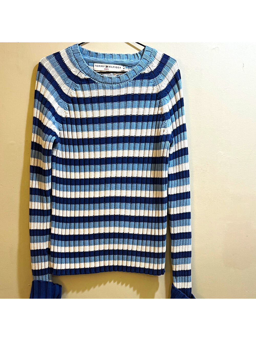 Tommy Hilfiger Jeans Women’s Cotton Rib-Knit Crew Neck Striped Sweater M